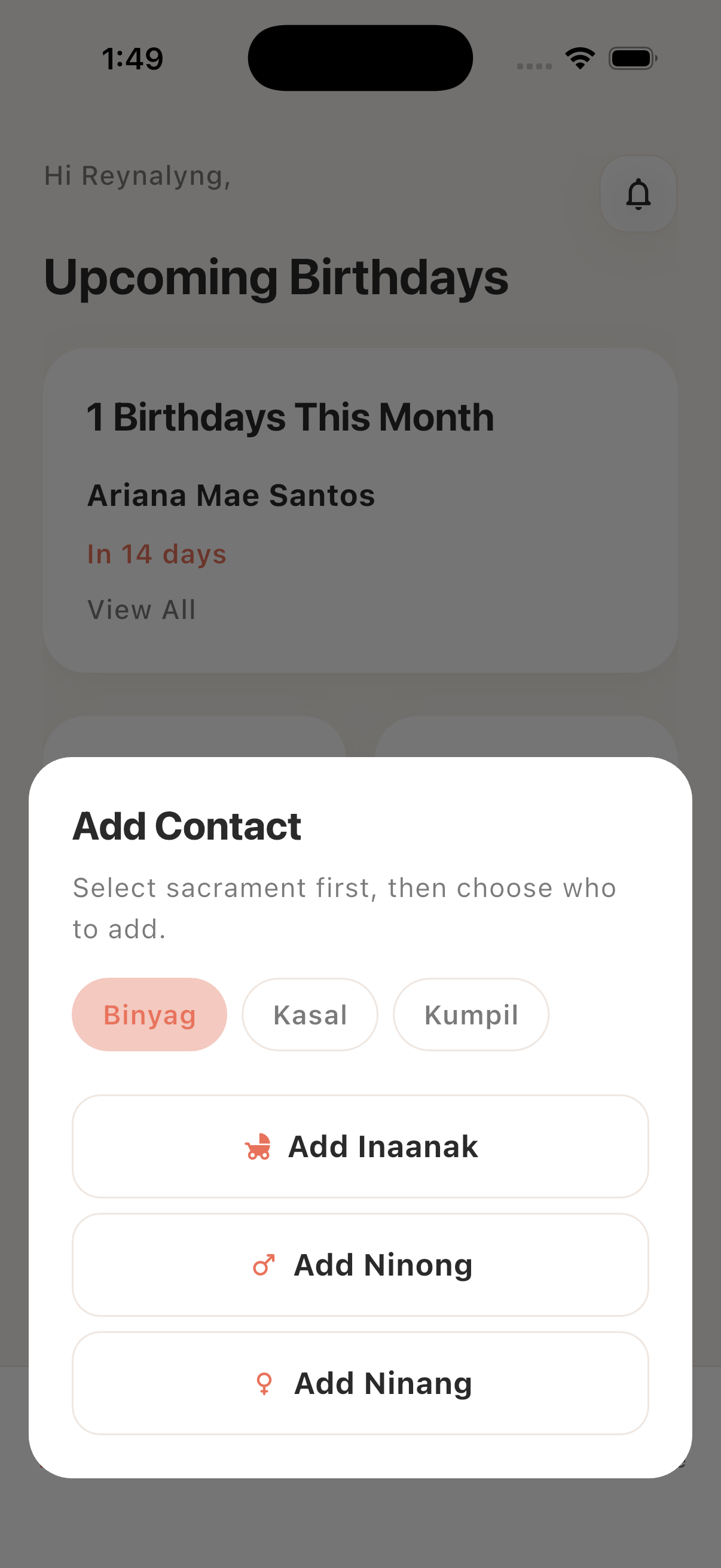 Add Contact (Inaak, Ninong, Ninang) Modal