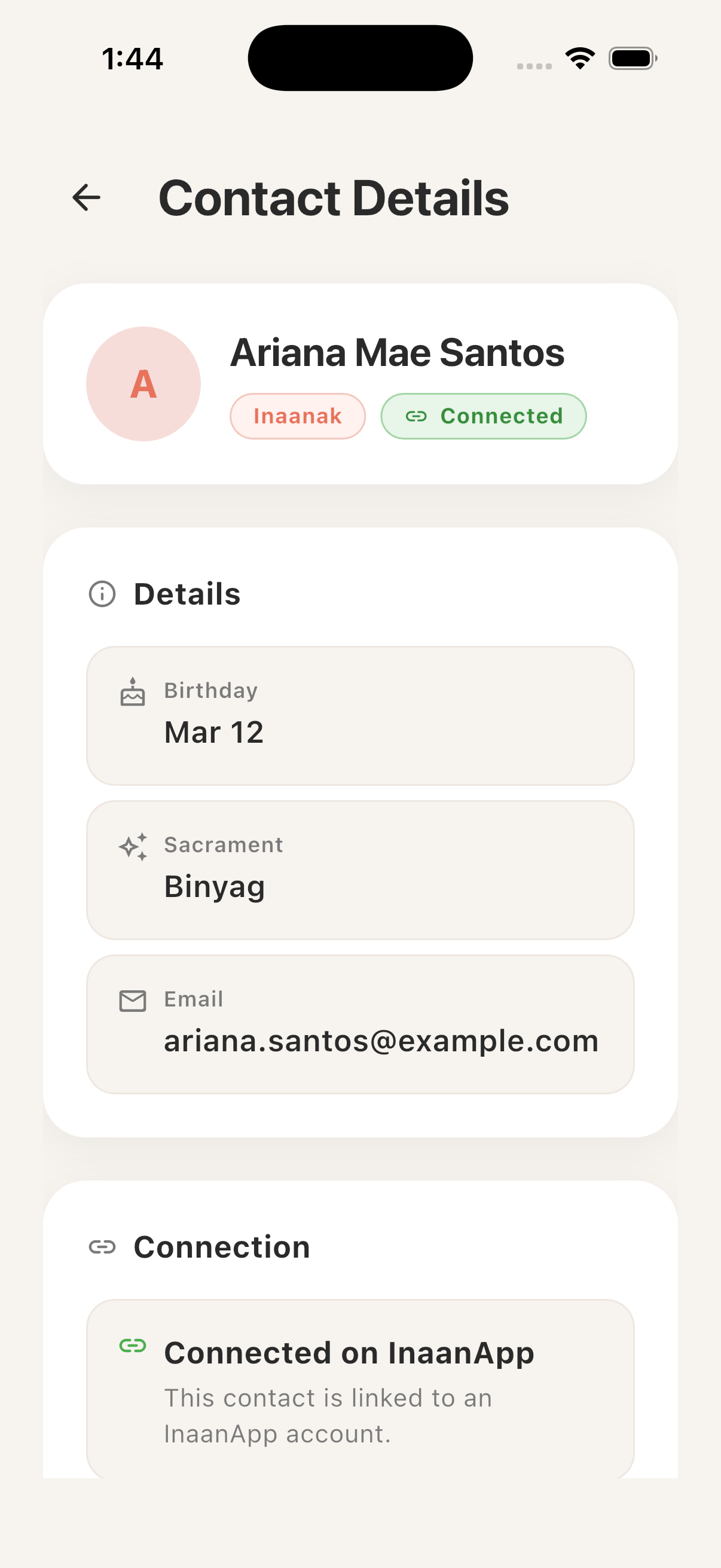 Inaanak details screen